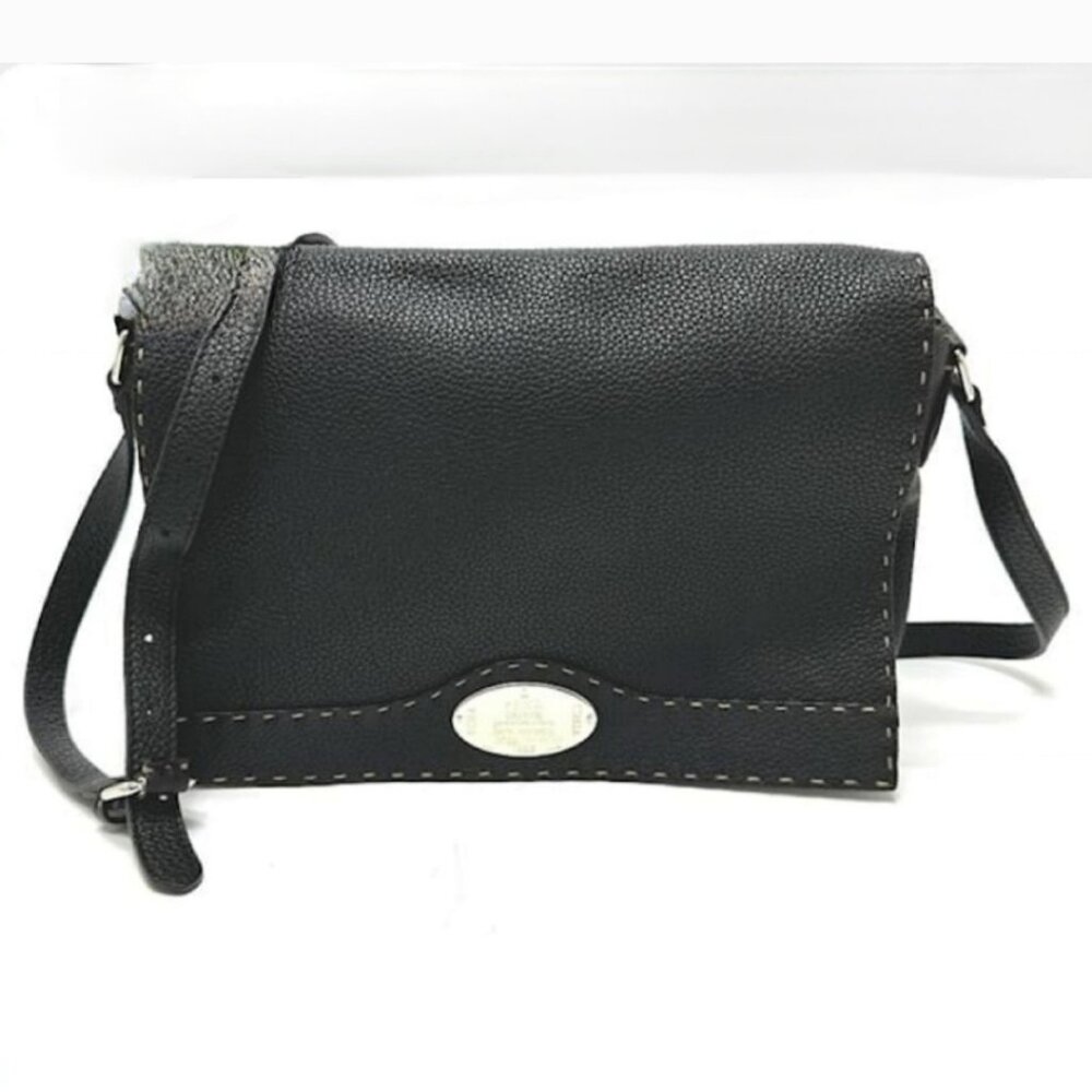 FENDI Black Leather Messenger Bag - Picture 3 of 16